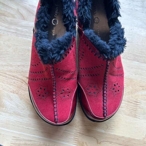 Jambu Womens Decorative Red Suede Black Fur Trim Shoes Sz 7 1/2 - Picture 5 of 9